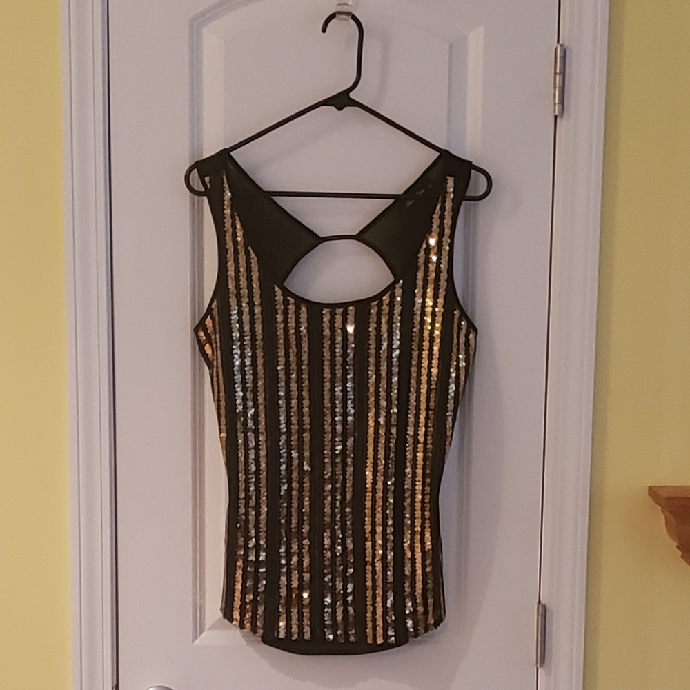 Black Holiday Tank Top with Gold Sequins